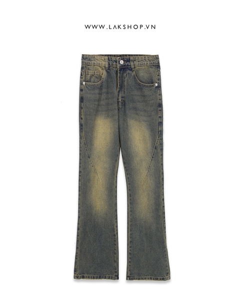 Blue Yellow Loose Fit Flared Jean