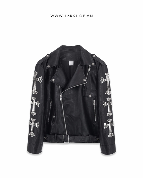 Áo Faux Leather Cross Stud Jacket cs3