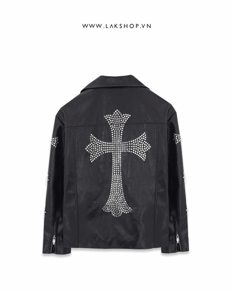 Faux Leather Cross Stud Jacket cs3