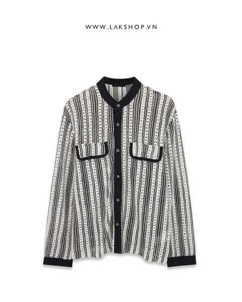 Áo Begie Black Striped Mesh Shirts