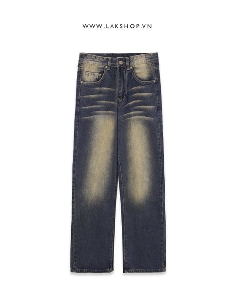 Navy Yellow Loose Washed Jeans
