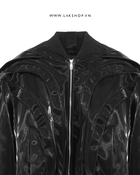 Áo Faux Leather Light Black Pleated Jacket cs2