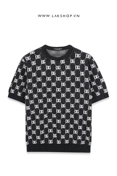 DoIce & Gabbana Monogram Black Glitter Knit T-shirt  cx2