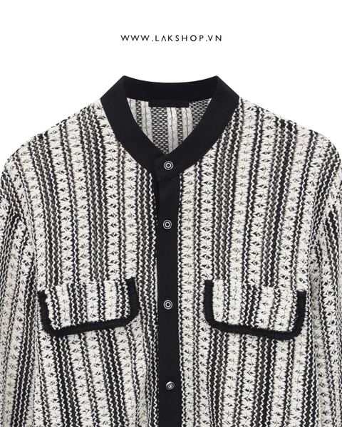 Áo Begie Black Striped Mesh Shirts