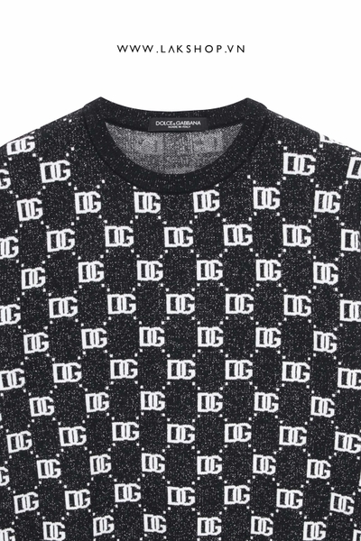 DoIce & Gabbana Monogram Black Glitter Knit T-shirt  cx2