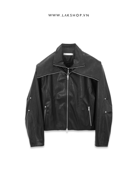 Faux Leather Double Neck Jacket cs3