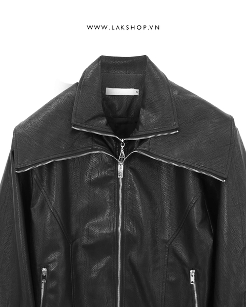 Faux Leather Double Neck Jacket cs3