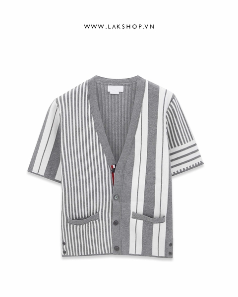 TB Grey Stripe Cotton 4-Bar Short Sleeve Cardigan