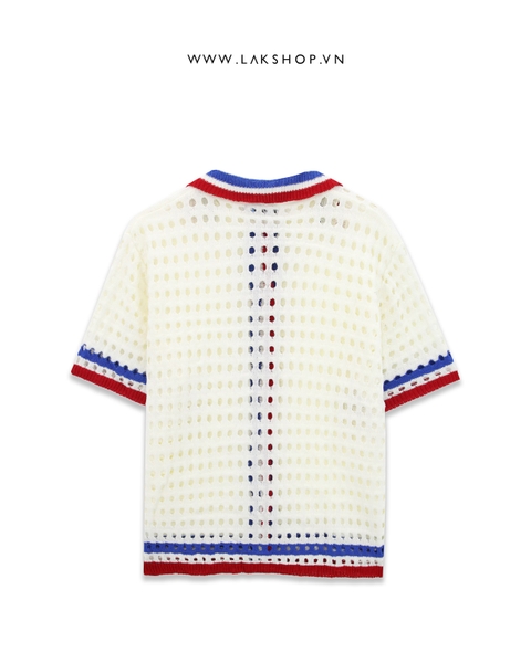 White Stripe 3-Colour Mesh Knit Polo