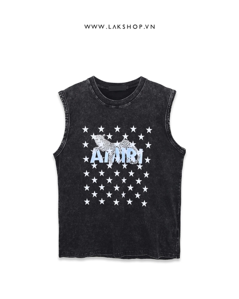 Amjrj Black Leopard Star Printed Tanktop