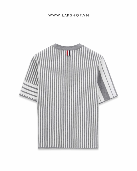 TB Grey Stripe Cotton 4-Bar Short Sleeve Cardigan