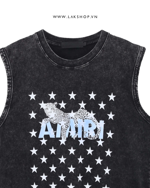 Amjrj Black Leopard Star Printed Tanktop