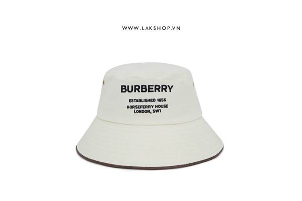 Burb3rry Horseferry Logo Embroidered Bucket Hat in Natural