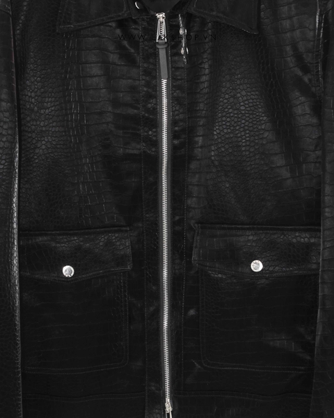 Faux Leather Crocodile Zipped Jacket cs2
