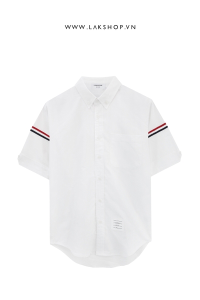 Th0m Br0wne White Oxford Grosgrain Armband Short Sleeve Shirt