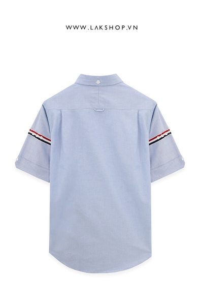 Th0m Br0wne Blue Oxford Grosgrain Armband Short Sleeve Shirt