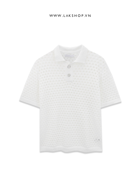 O*clock Button White Mesh Knit Polo Shirt