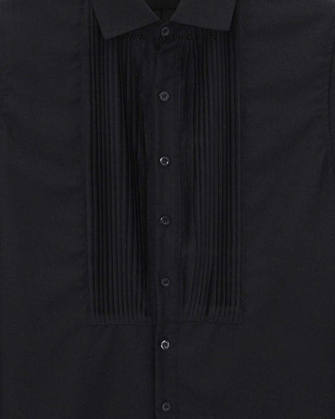 Black Pleated Panel Formal Shirt