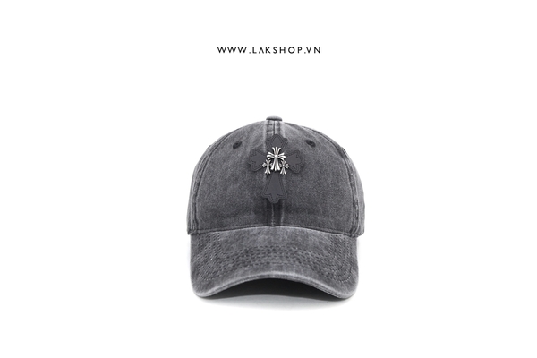 Black Washed Cross Logo Baseball Cap