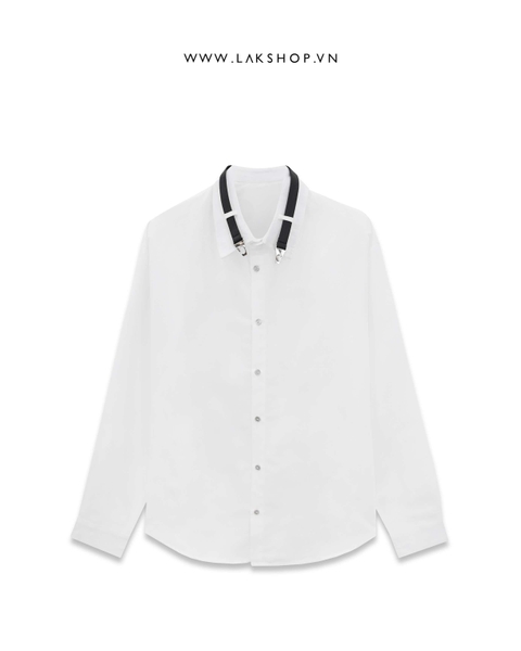 Áo Buckle Detail Neck White Shirt