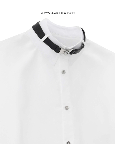 Buckle Detail Neck White Shirt