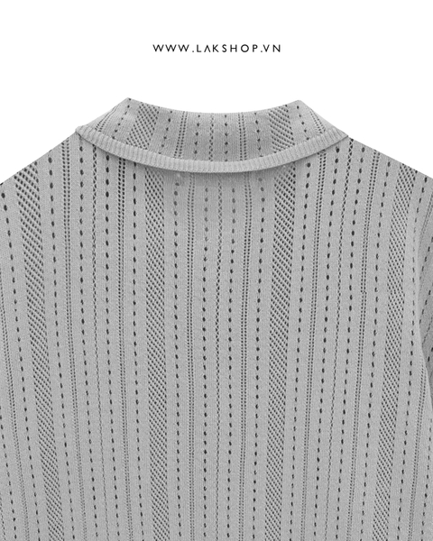 Grey Mesh Short Sleeve Polo-neck Cardigan
