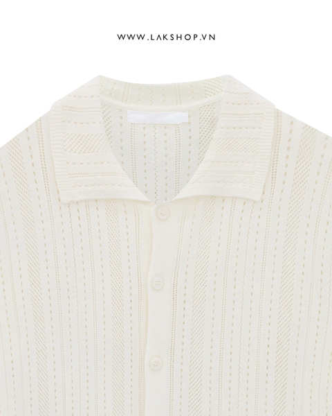 White Mesh Short Sleeve Polo-neck Cardigan