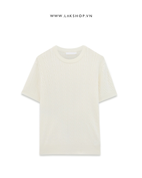 Áo Cream White Rope Knitted T-shirt