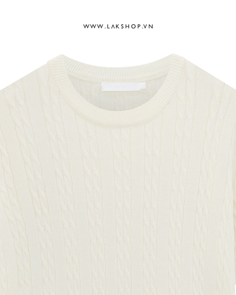 Áo Cream White Rope Knitted T-shirt