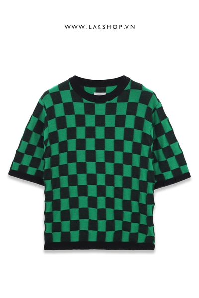 Áo Black Green Checkerboard Knit T-shirt cx5