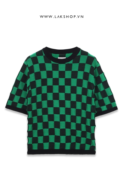 Black Green Checkerboard Knit T-shirt cx5