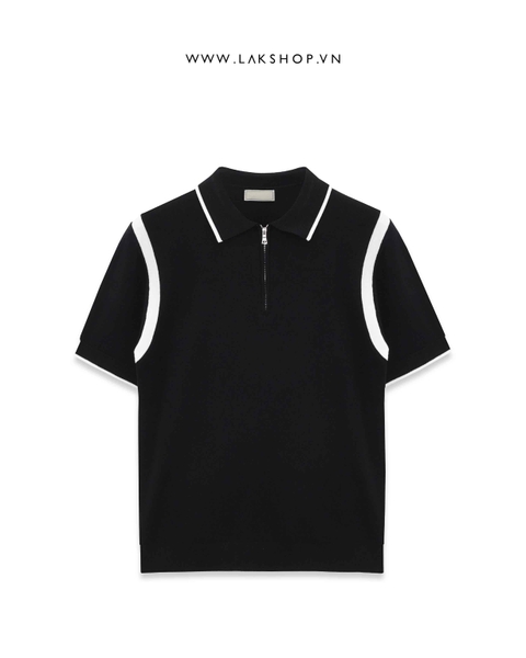Black Zipper Polo Knit Shirt