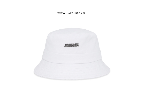 Jacqu3mus White Logo Plaque Drawstring Bucket Hat