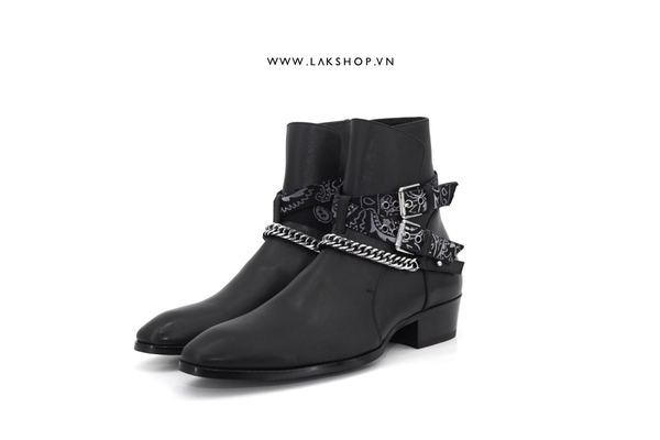 Amjrj Black Leather Bandana Chain Boots
