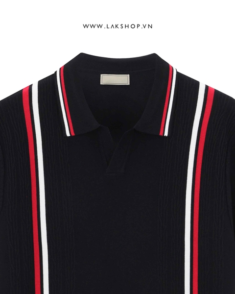 Black Stripe no-button Knit Polo Shirt
