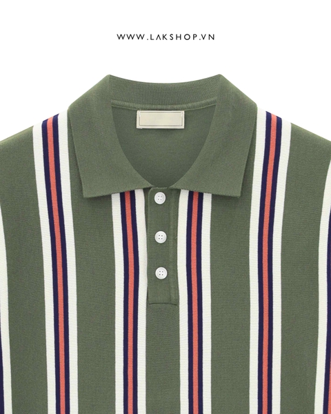 Green Red Stripe Knit Polo