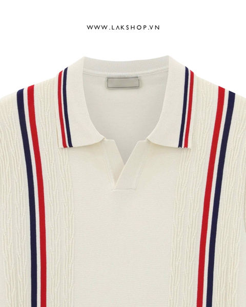 Begie Stripe no-button Knit Polo Shirt