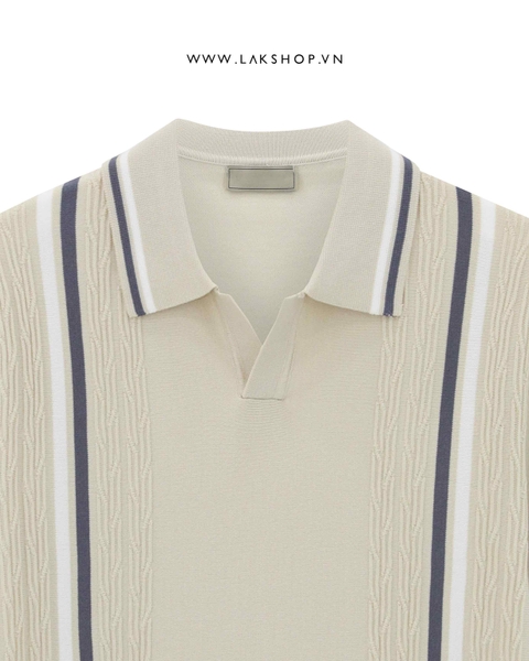 Begie Stripe no-button Knit Polo Shirt
