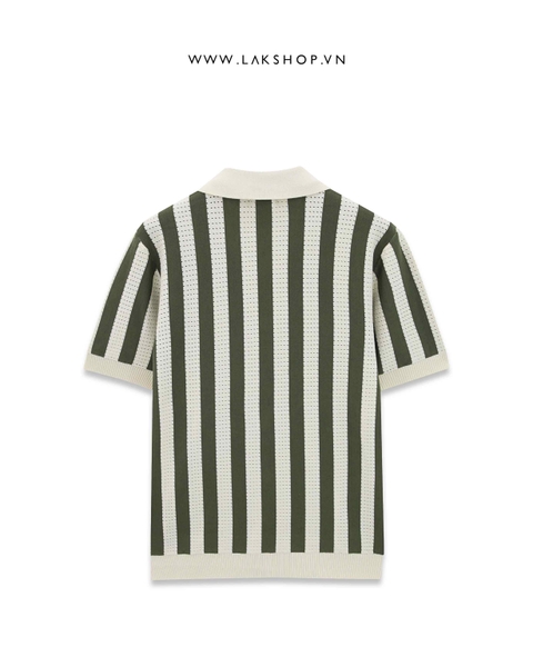 Green Stripe Short Sleeve Polo-neck Cardigan
