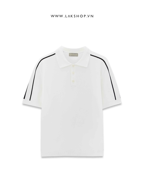 White Stripe Shoulder Knit Polo Shirt