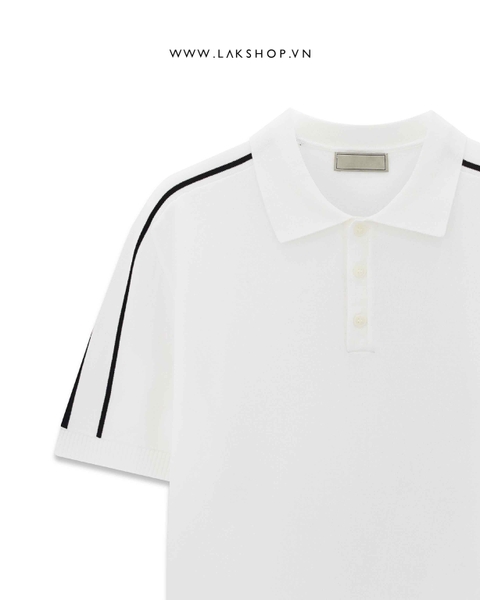 White Stripe Shoulder Knit Polo Shirt