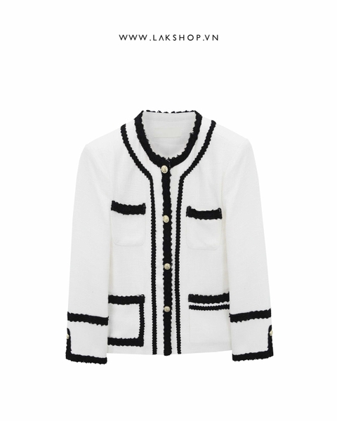 Áo White with Trim Tweed Jacket cs3