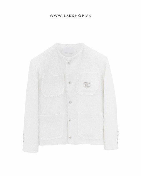 White Bling Pocket Tweed Jacket cs3