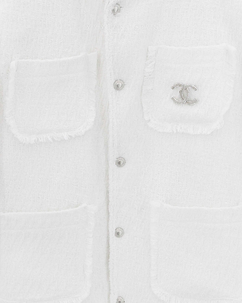 Áo White Bling Pocket Tweed Jacket cs3