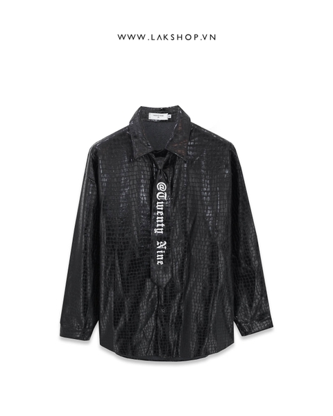 Áo Oversized Crocodile Faux Leather with Tie Shirt