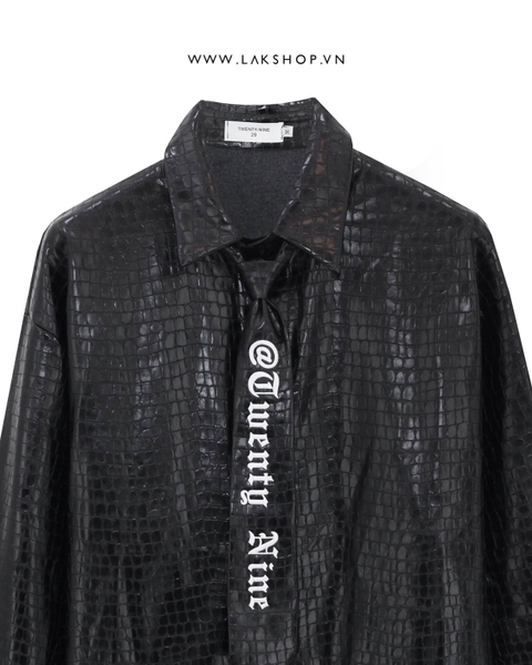 Áo Oversized Crocodile Faux Leather with Tie Shirt