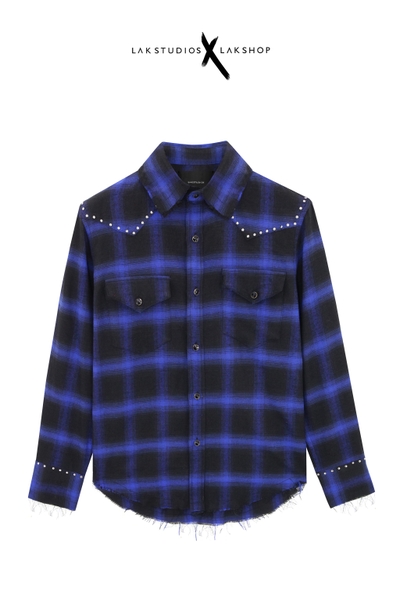 Lak Studios Stud Checked Flannel Shirt in Blue  cs9