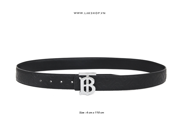 T.B Buckle Black Leather Belt (4cm)