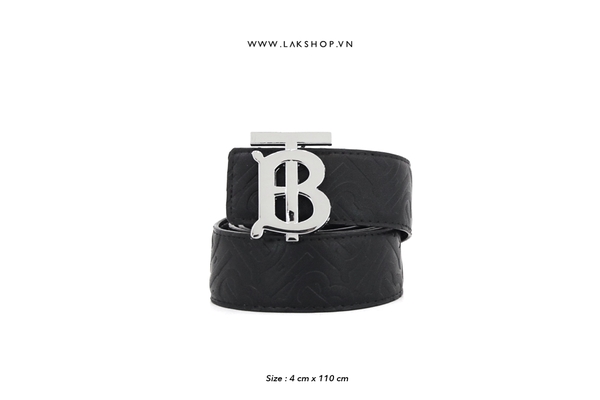 T.B Buckle Black Leather Belt (4cm)