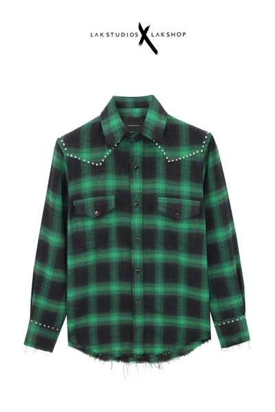 Lak Studios Stud Checked Flannel Shirt in Green  cs9